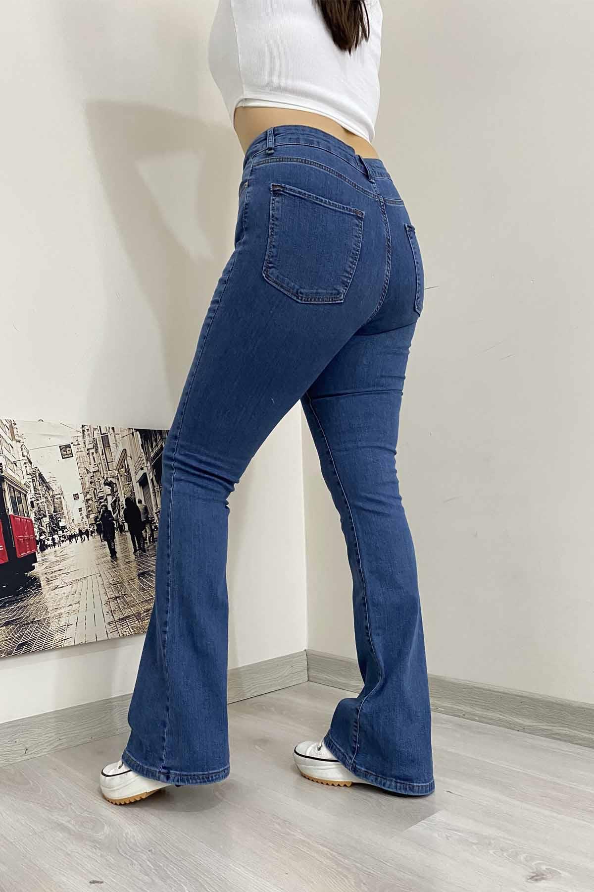 Büyük Beden Full Likra İspanyol Paça Jean