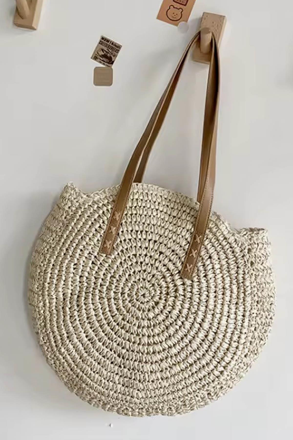 Handwoven Boho Tote Doğal Dokulu Hasır Çanta