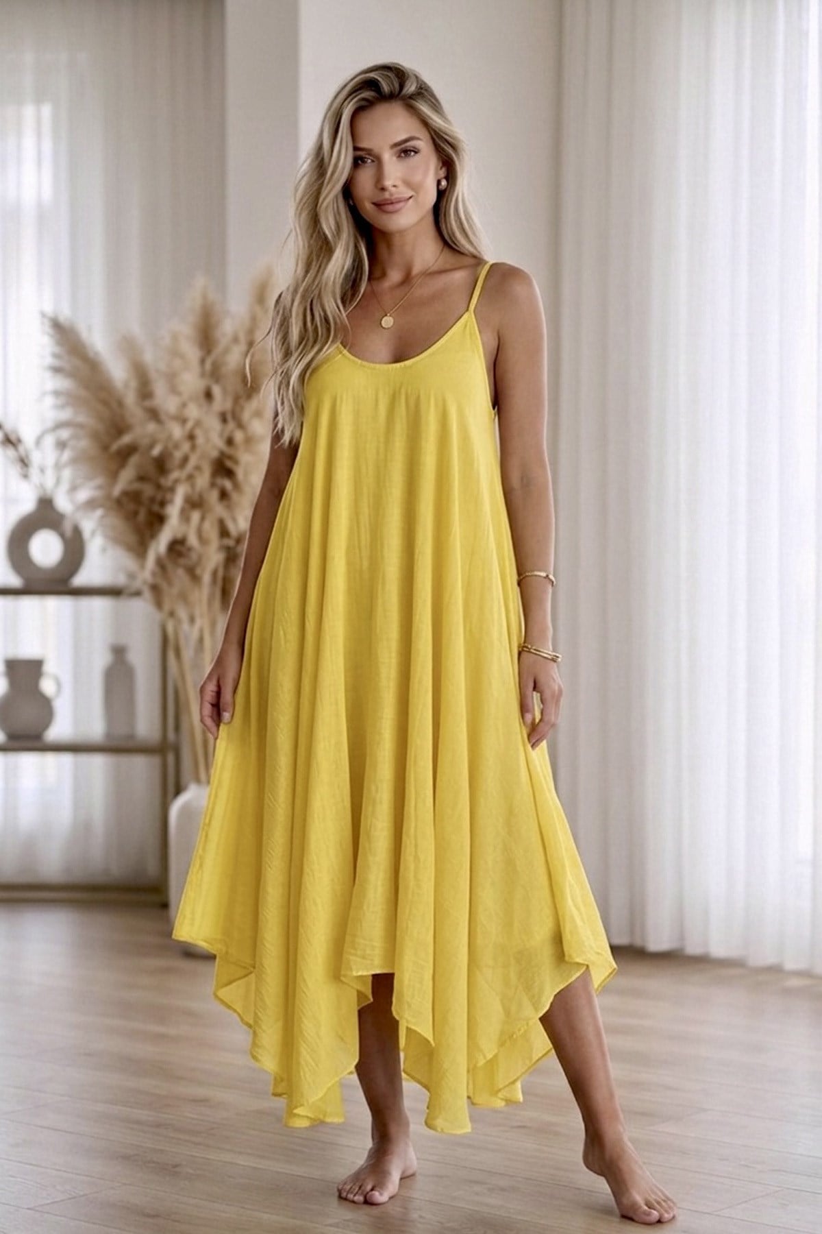 Bodrum Stil %100 Pamuk İtalyan Salaş Elbise – Oversize Katlı Rahat Yazlık Elbise