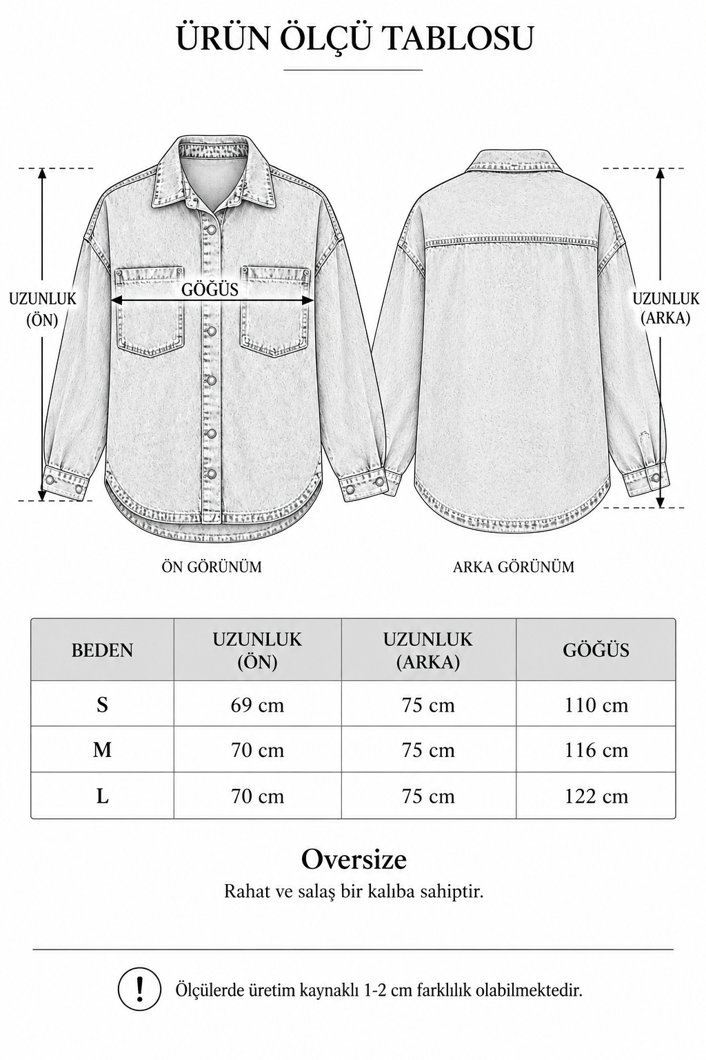 Kadın Açık Mavi Oversize Kot Ceket Gömlek – Çift Torba Cepli Metal Çıtçıtlı Denim Ceket