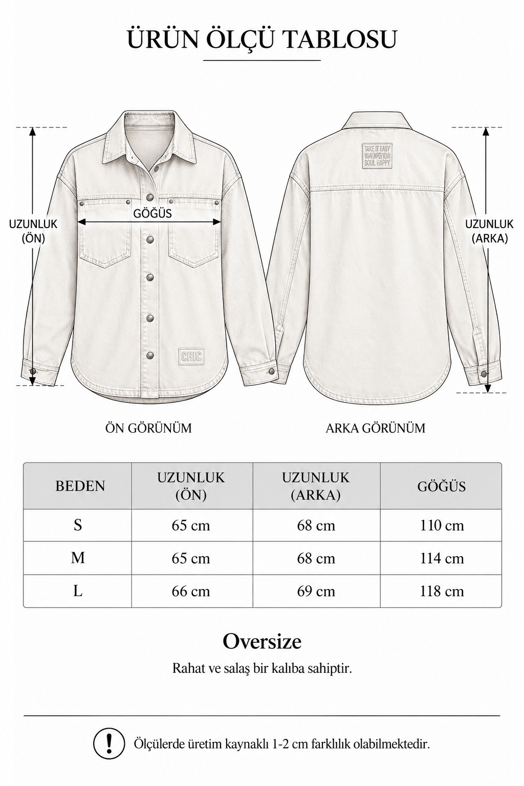 Kadın Oversize Kot Ceket Gömlek – Metal Çıtçıtlı Ve Çift Cepli Denim Ceket - Bej