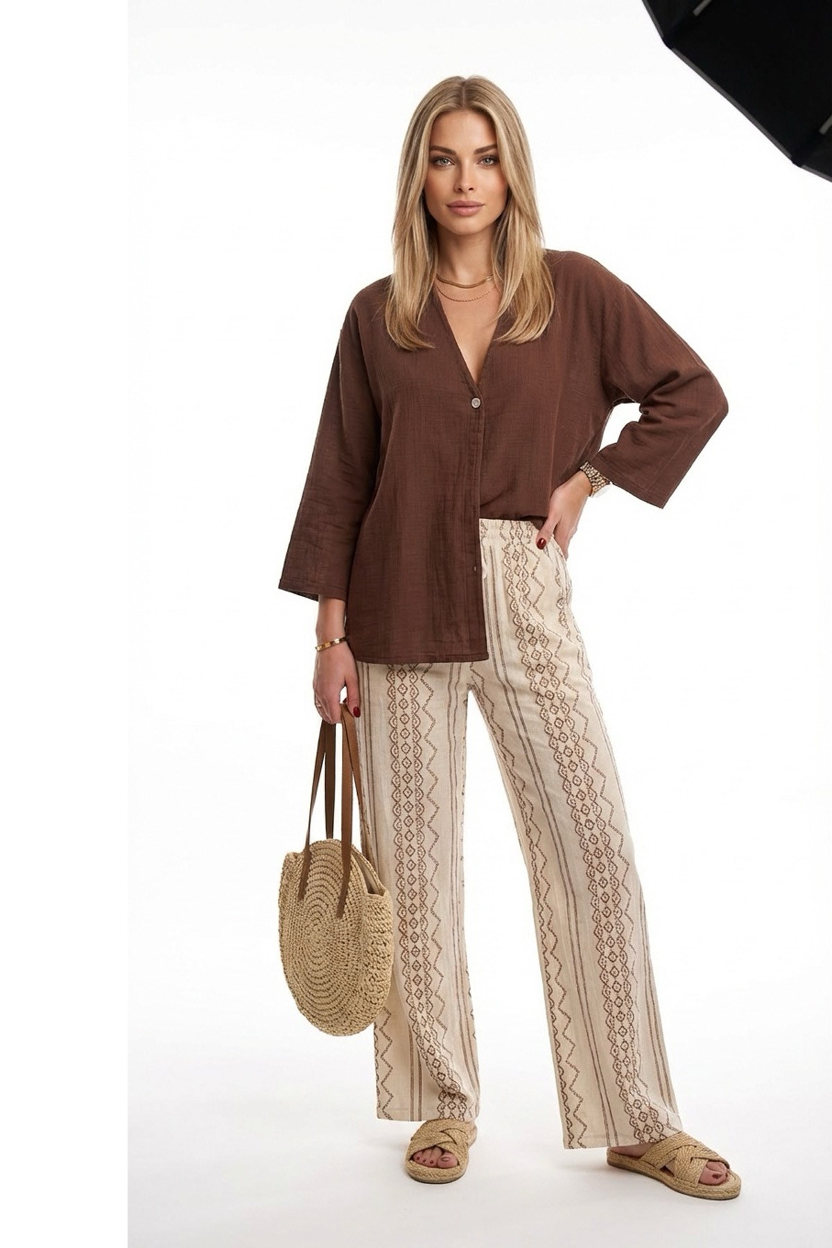 Kadın Müslin Kimono Pantolon Kombin %100 Pamuk
