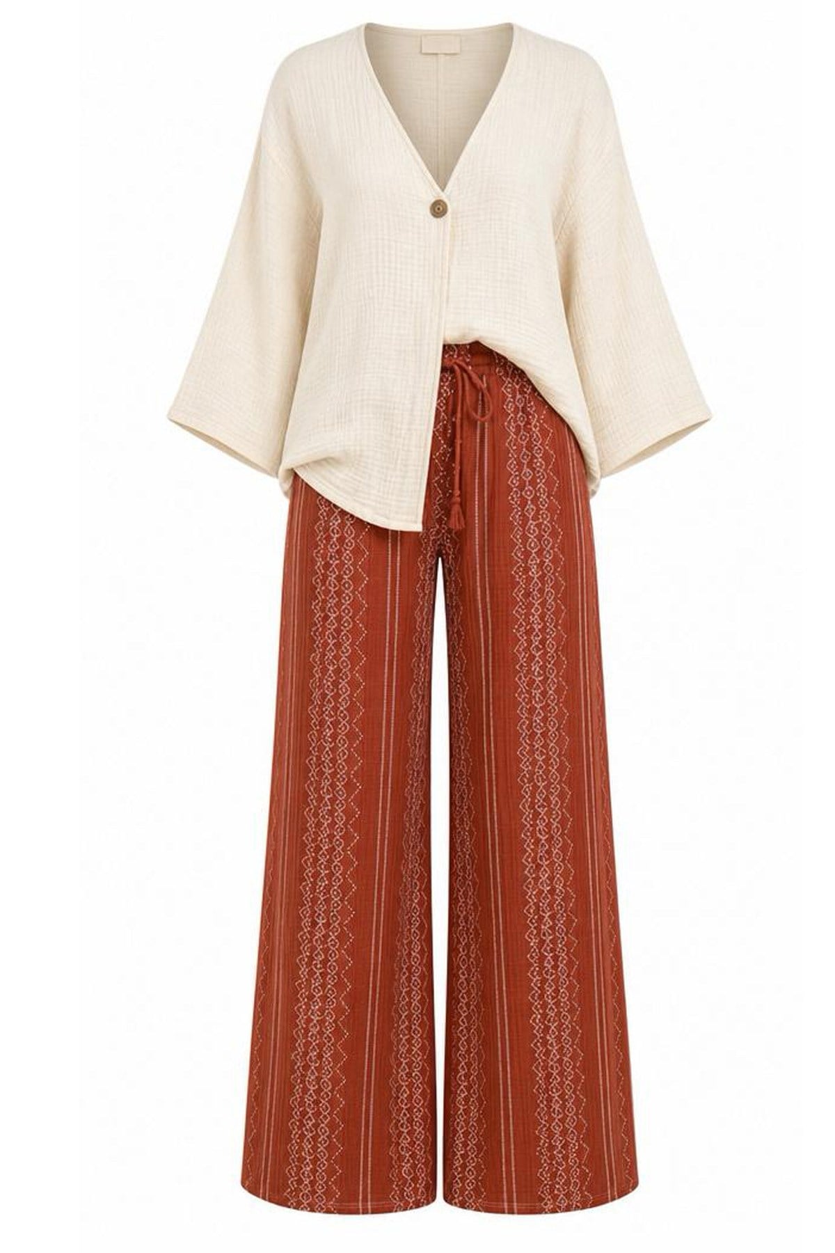 Kadın Müslin Kimono Pantolon Kombin %100 Pamuk