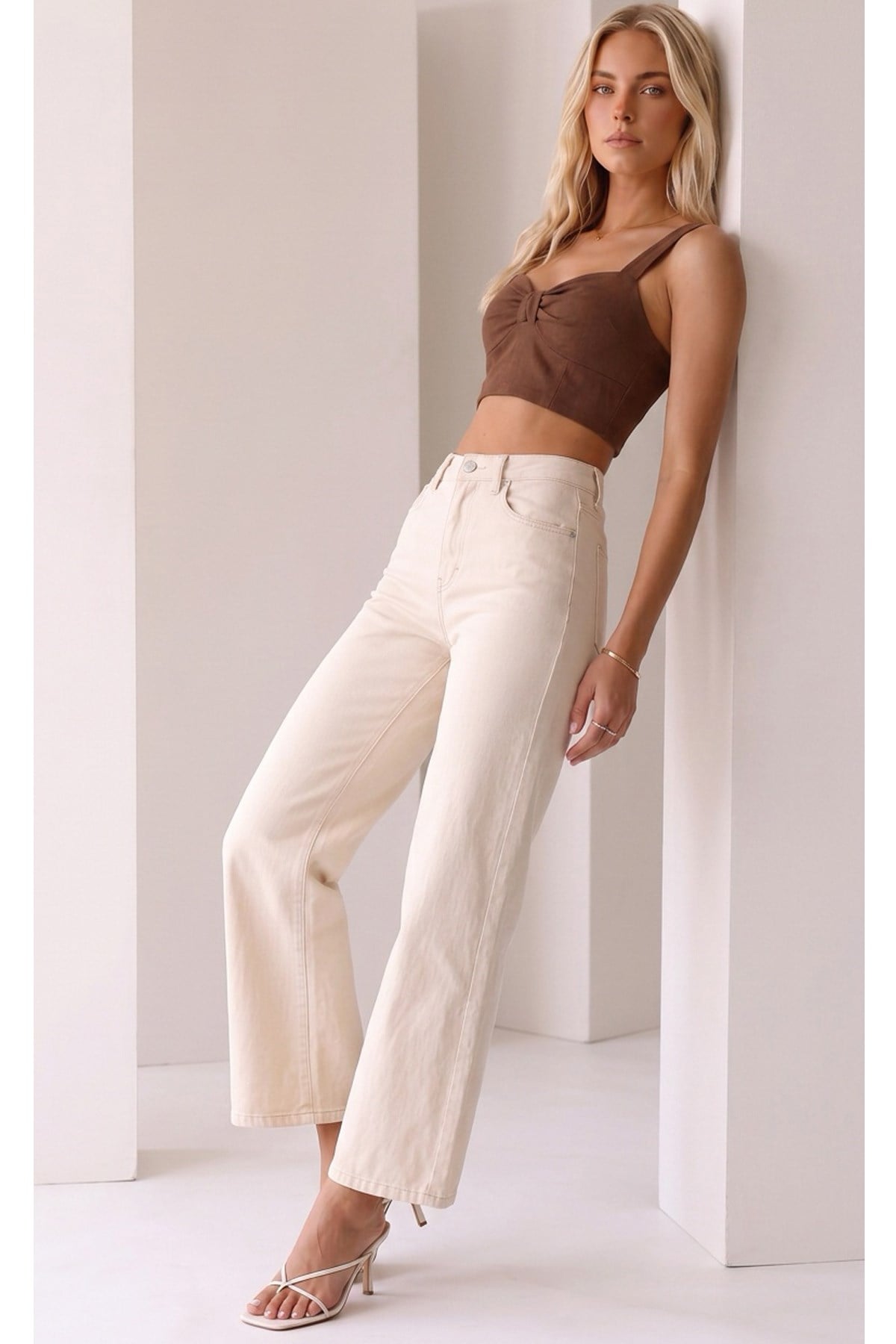 Kadın Yüksek Bel Likralı Wide Leg Cropped Jean