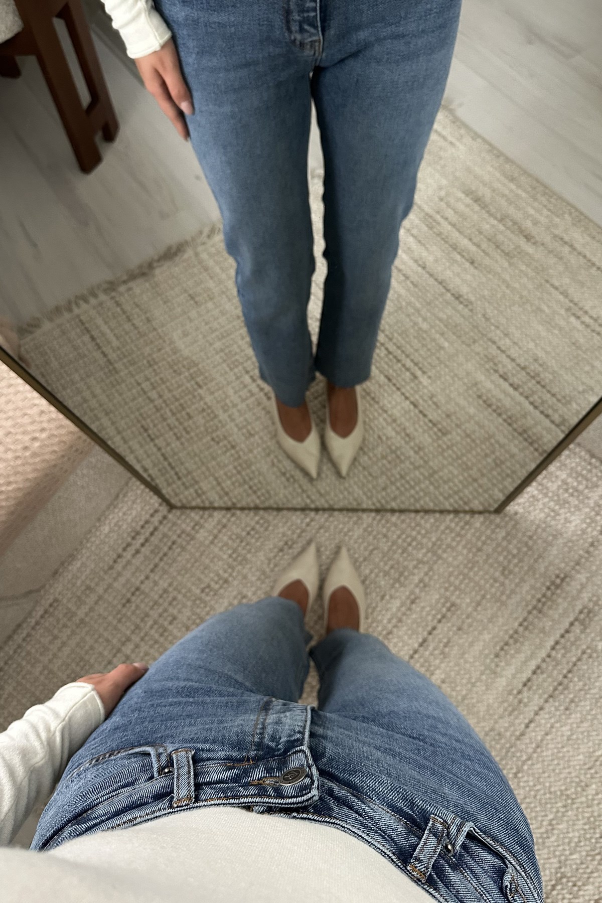 Kadın Yüksek Bel Likralı Push Up Straight Jean Pantolon - Orta Mavi 