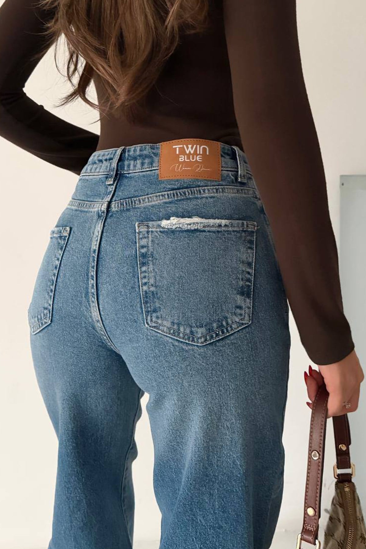 Kadın Yüksek Bel Likralı Wide Leg Jean