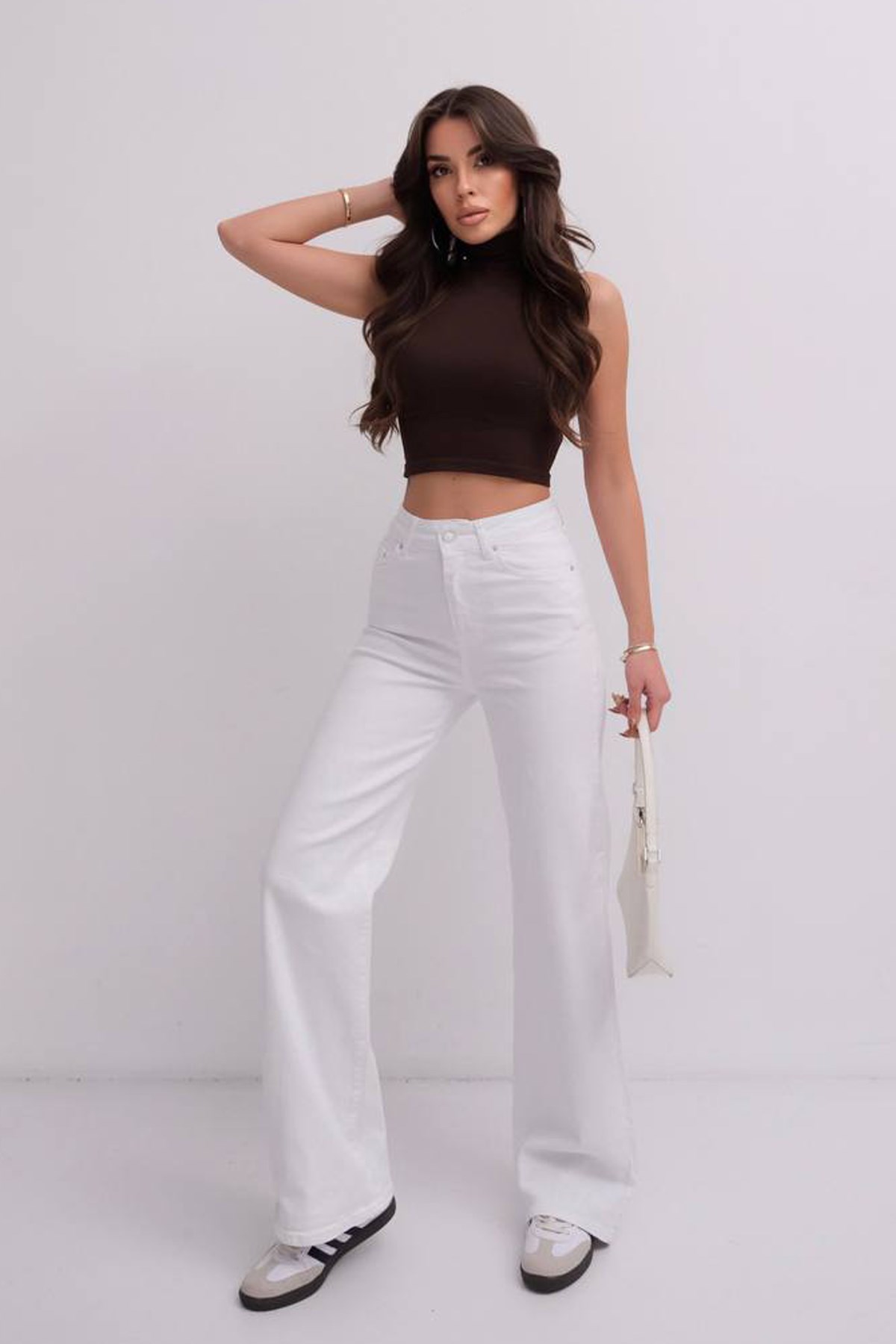 Kadın Yüksek Bel Likralı Wide Leg Jean
