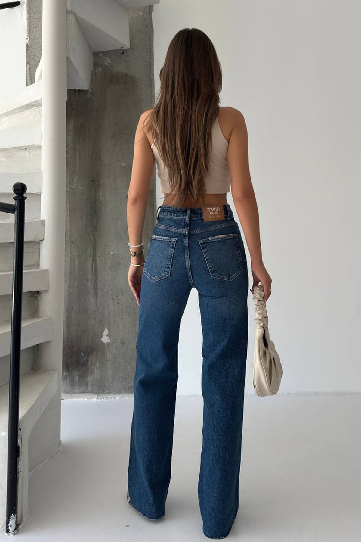 Kadın Yüksek Bel Likralı Wide Leg Jean