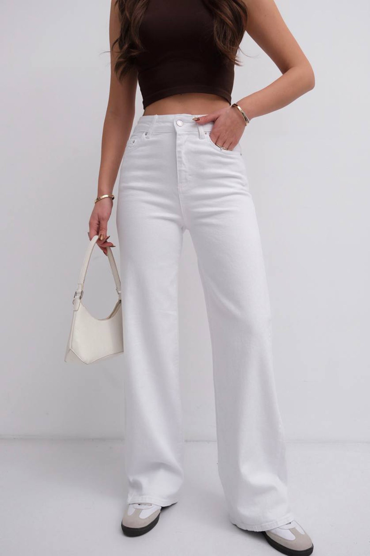 Kadın Yüksek Bel Likralı Wide Leg Jean