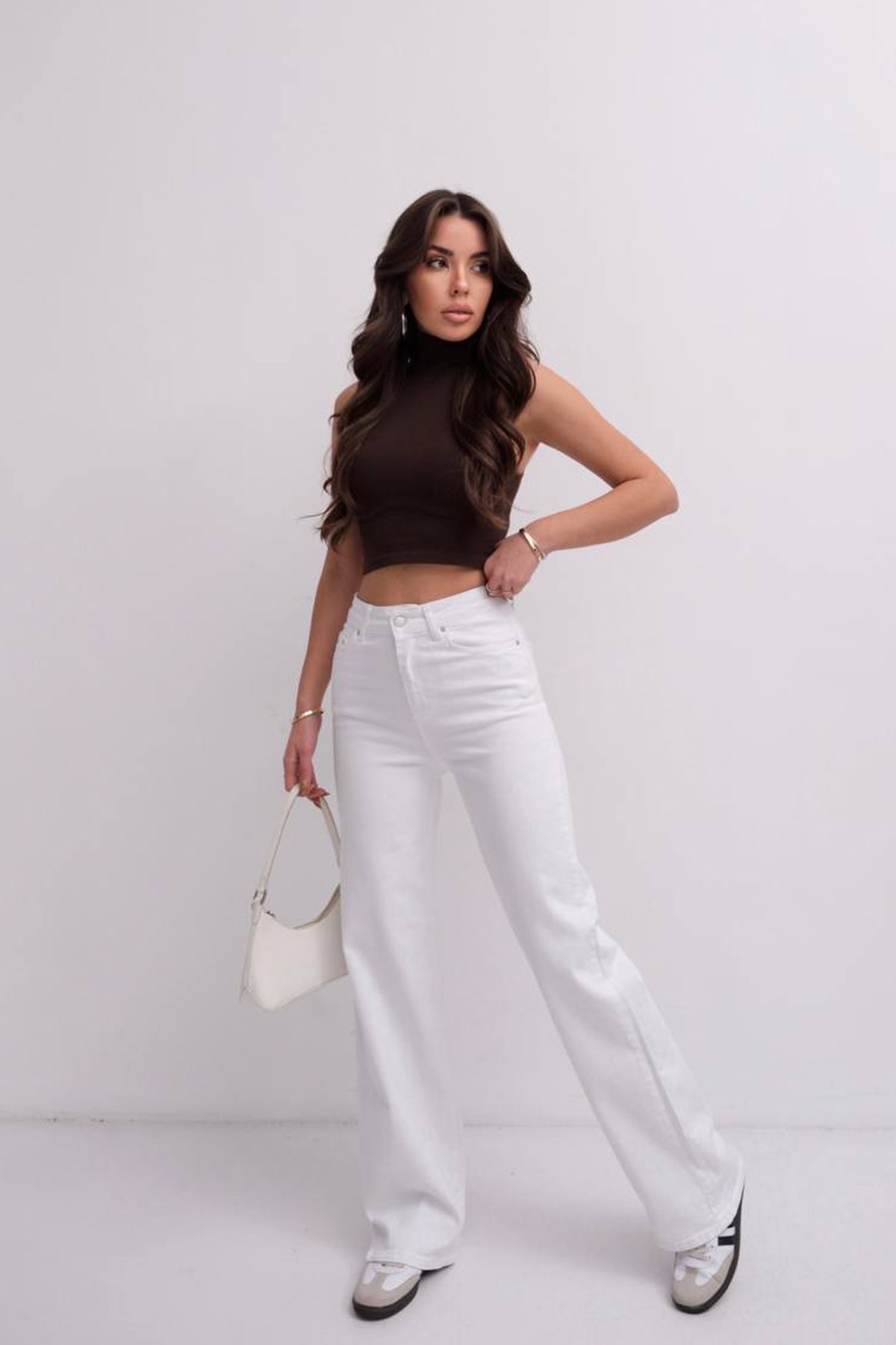 Kadın Yüksek Bel Likralı Wide Leg Jean