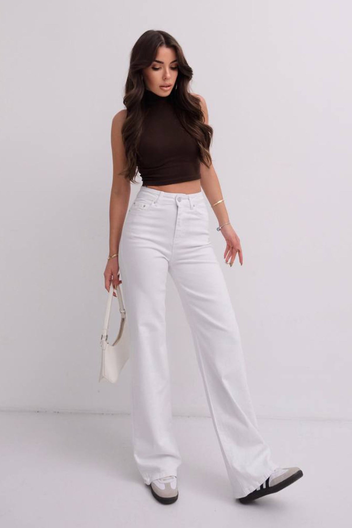 Kadın Yüksek Bel Likralı Wide Leg Jean