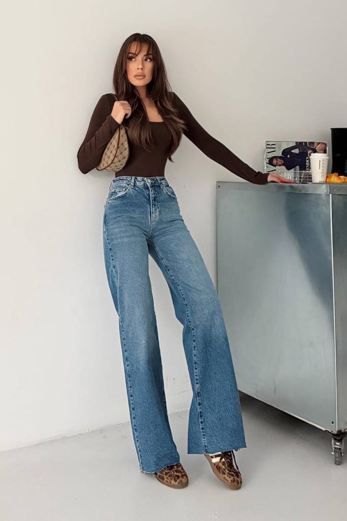 Kadın Yüksek Bel Likralı Wide Leg Jean