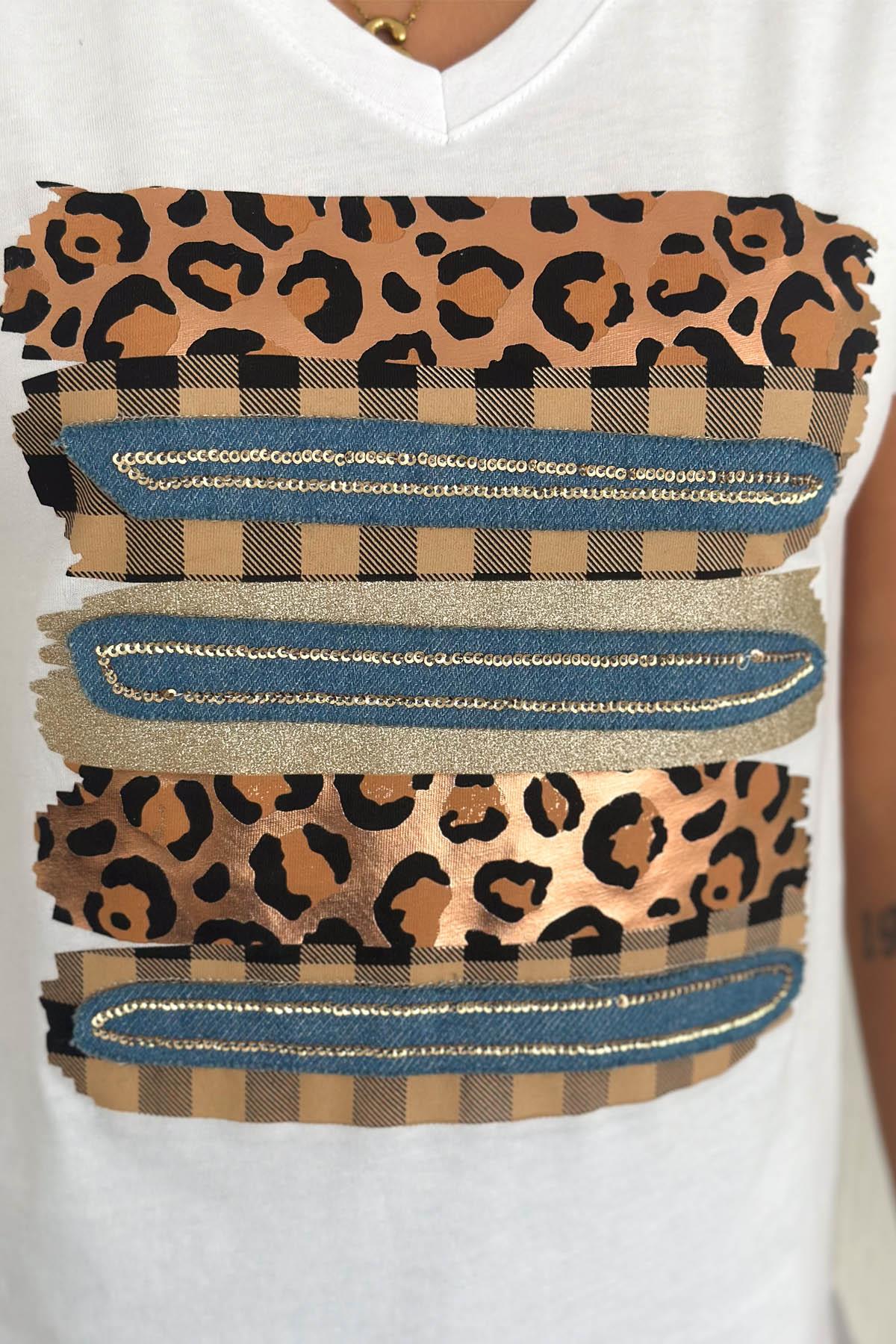 Leopar Desen Nakış İşleme Tasarım Tişört