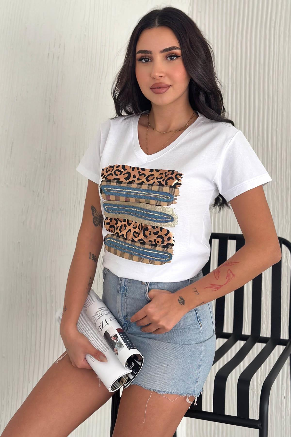 Leopar Desen Nakış İşleme Tasarım Tişört