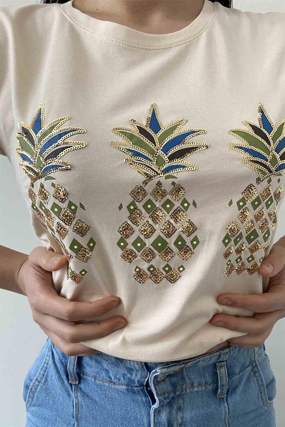 Shiny Pineapple Bisiklet Yaka Tişört