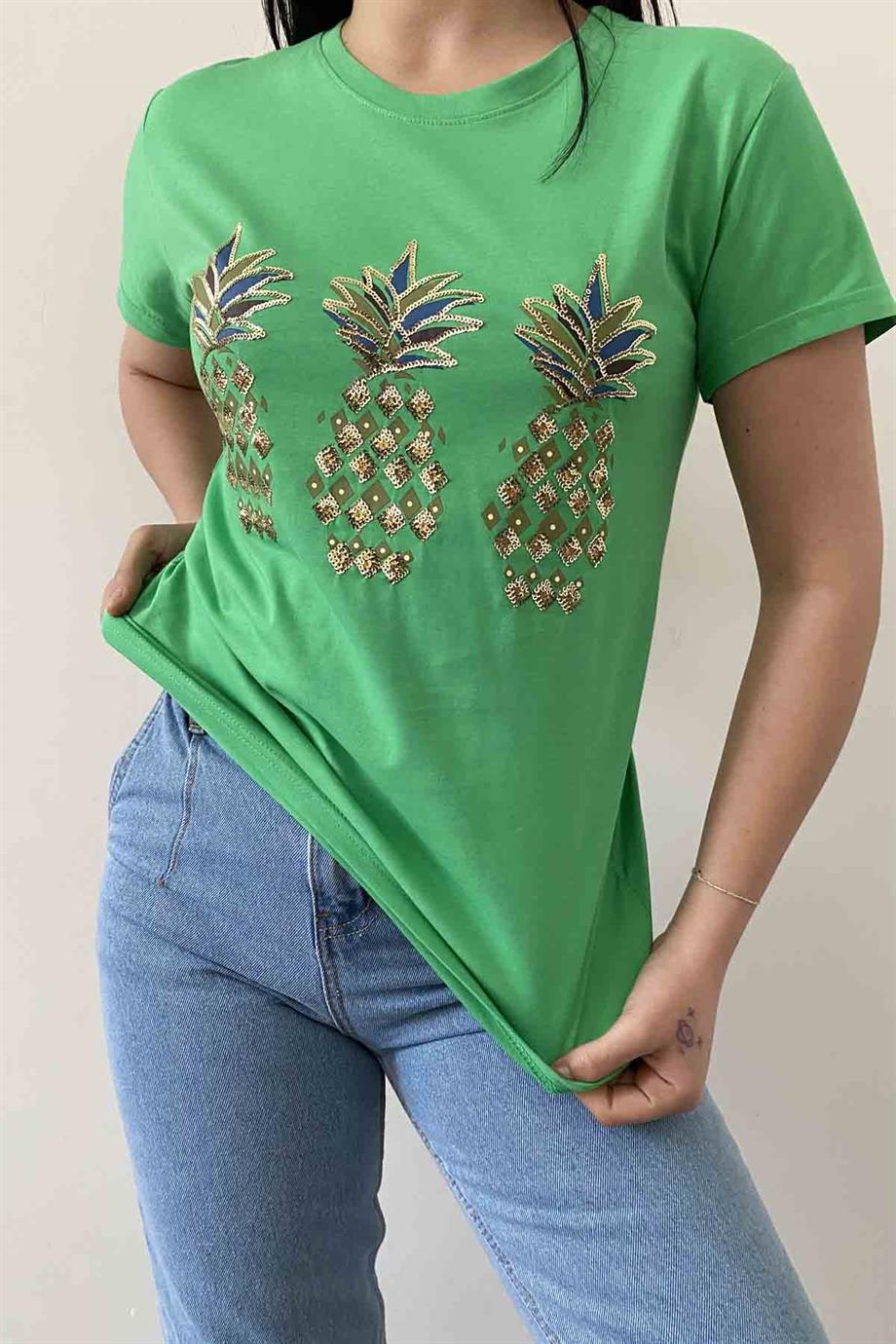 Shiny Pineapple Bisiklet Yaka Tişört