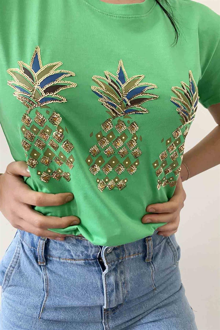 Shiny Pineapple Bisiklet Yaka Tişört