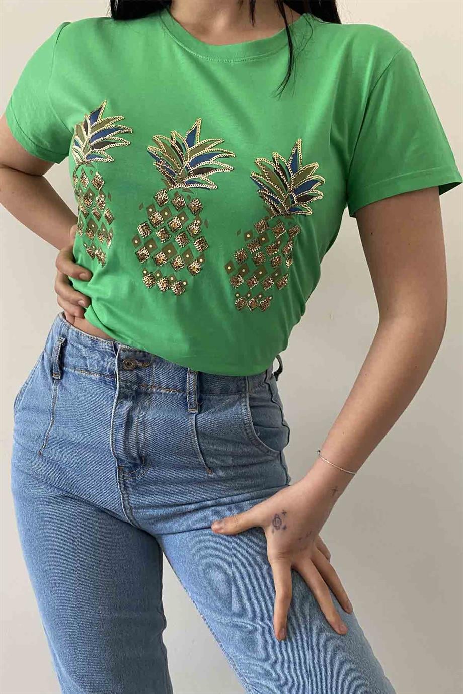 Shiny Pineapple Bisiklet Yaka Tişört