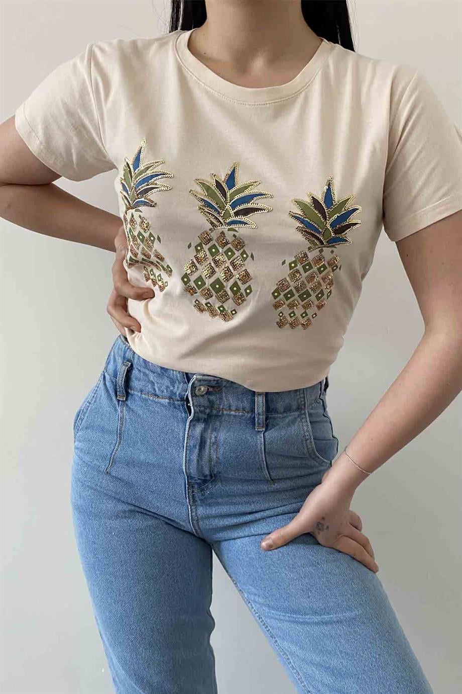 Shiny Pineapple Bisiklet Yaka Tişört
