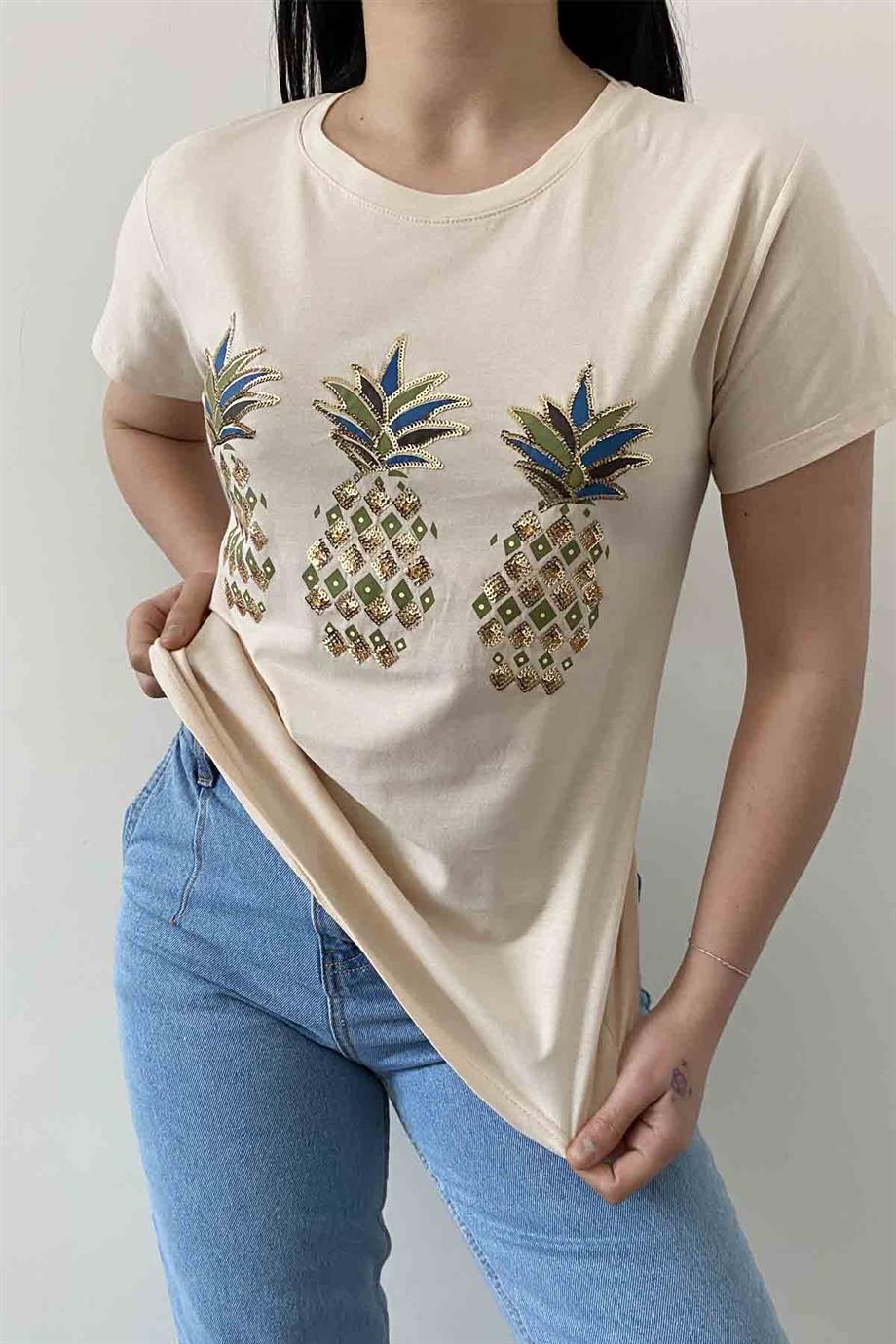Shiny Pineapple Bisiklet Yaka Tişört
