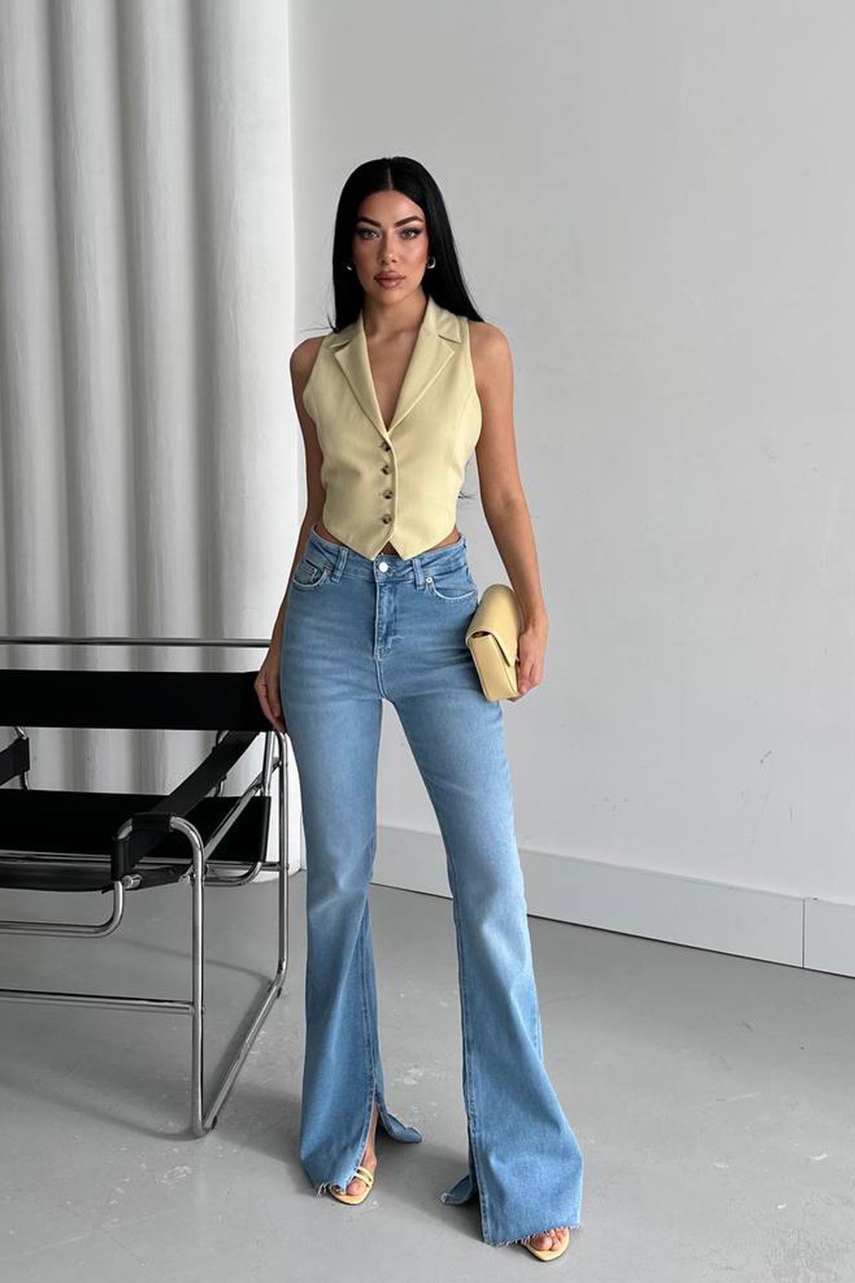 Wave Line Paça Yırtmaçlı İspanyol Jean