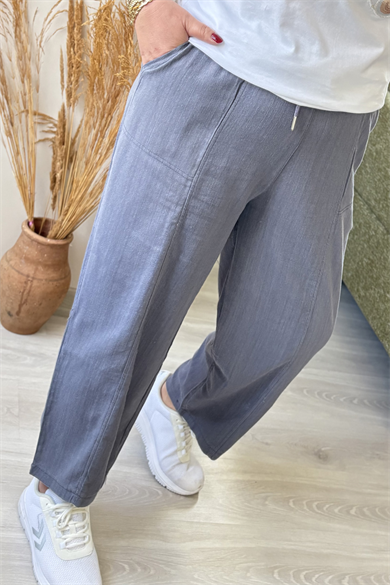 Bağcıklı Rahat Kesim Havuç Paça Keten Pantolon