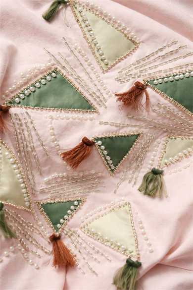 Bisiklet Yaka Boho Luxe Taşlı Püsküllü Pamuklu Büyük Beden Tişört
