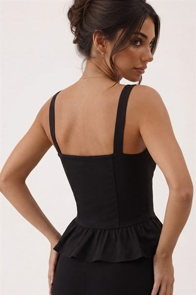 Kadın Kare Yaka Korsaj Dikişli Peplum Bluz