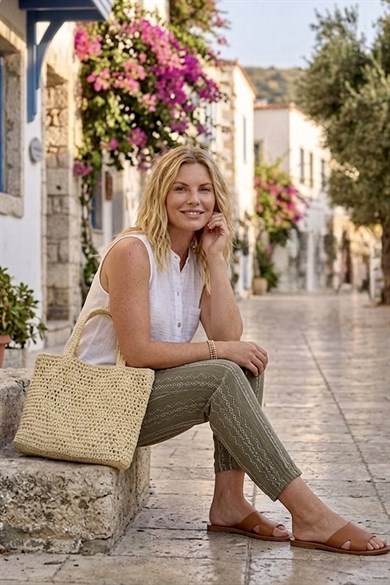 Kadın Bodrum Müslin Pantolon Gömlek Takım %100 Pamuk