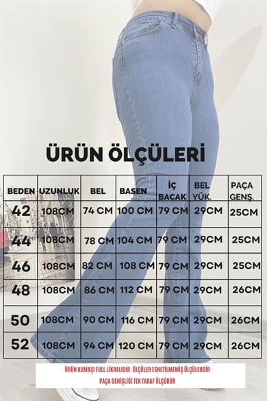 Büyük Beden Full Likra İspanyol Paça Jean