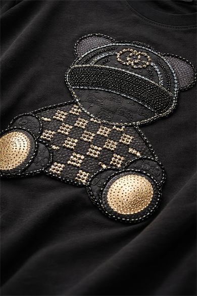 Bisiklet Yaka Diamond Teddy Taşlı Büyük Beden Tişört