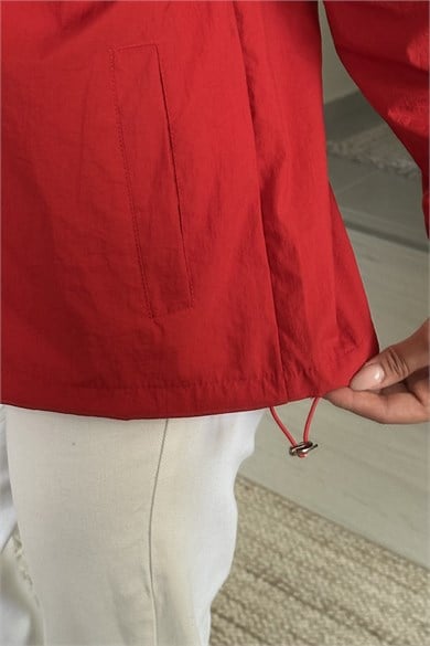 Kadın Kontrast Biye Detaylı Fermuarlı Dik Yaka Oversize Ceket