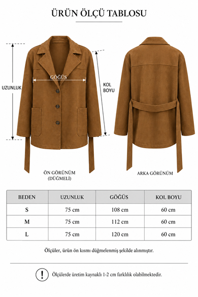 Kadın Süet Kuşaklı Uzun Blazer Ceket