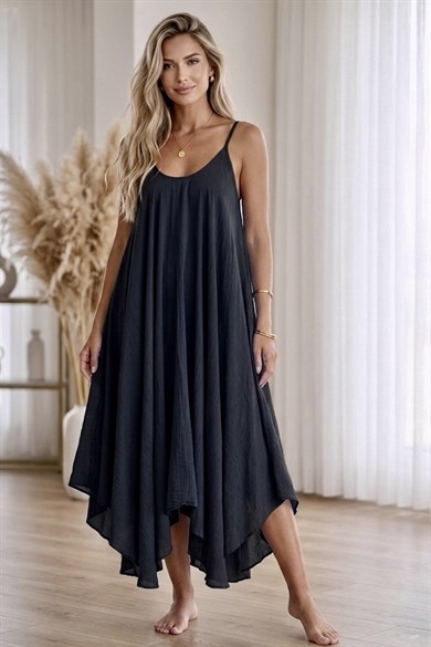 Bodrum Stil %100 Pamuk İtalyan Salaş Elbise – Oversize Katlı Rahat Yazlık Elbise