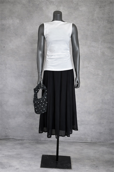 Noir Flow Dış Dikiş Detaylı Midi Etek
