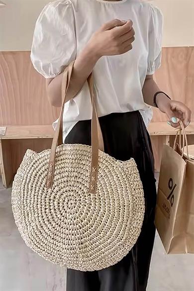 Handwoven Boho Tote Doğal Dokulu Hasır Çanta