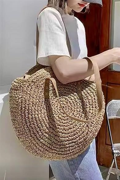 Handwoven Boho Tote Doğal Dokulu Hasır Çanta