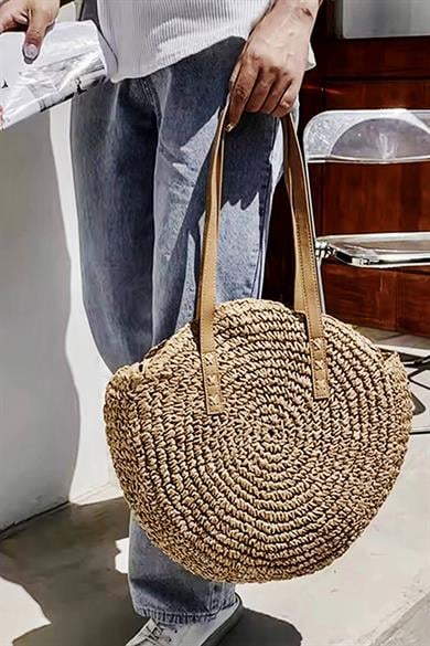 Handwoven Boho Tote Doğal Dokulu Hasır Çanta