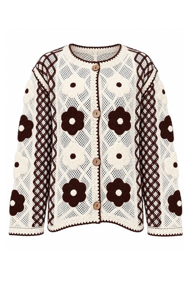 Patchwork Çiçek Aplikeli Bohem Hırka