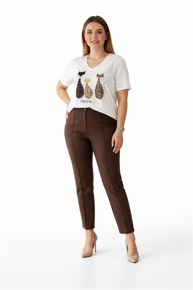 Elegance Brown Yüksek Bel Kumaş Pantolon Kombin