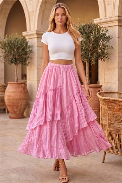 İstangül Premium Kat Kat Volanlı Bürümcük Dokulu Lastikli Bel Bohem Stil Kadın Maxi Etekİstangül Premium Kat Kat Volanlı Bürümcük Dokulu Lastikli Bel Bohem Stil Kadın Maxi EtekEtek ve ŞortİSTANGÜL BUTİK