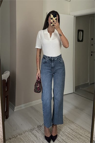 Kadın Yüksek Bel Kalçayı Toparlayan Straight Leg Jean - Mavi