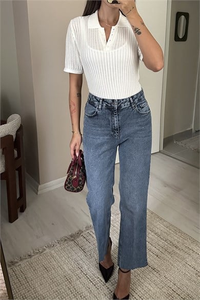Kadın Yüksek Bel Kalçayı Toparlayan Straight Leg Jean - Mavi