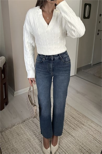 Kadın Yüksek Bel Likralı Push Up Straight Jean Pantolon - Mavi 