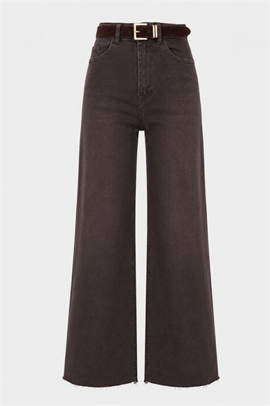 Kemerli Yüksek Bel Wide Leg Jean – Acı Kahve Wide Leg Denim Pantolon