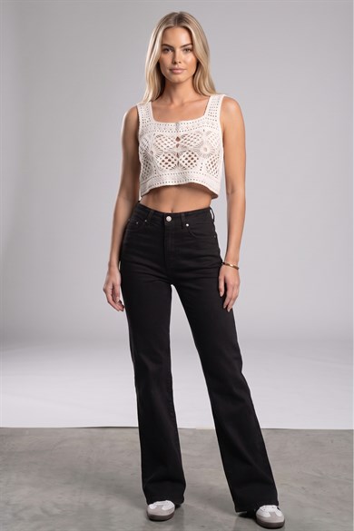 Kadın Yüksek Bel Likralı Wide Leg Jean