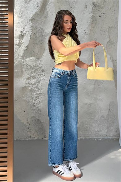 Kadın Yüksek Bel Wide Leg Cropped Jean
