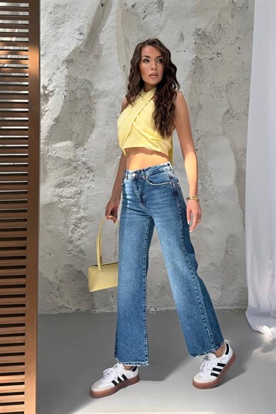 Kadın Yüksek Bel Wide Leg Cropped Jean