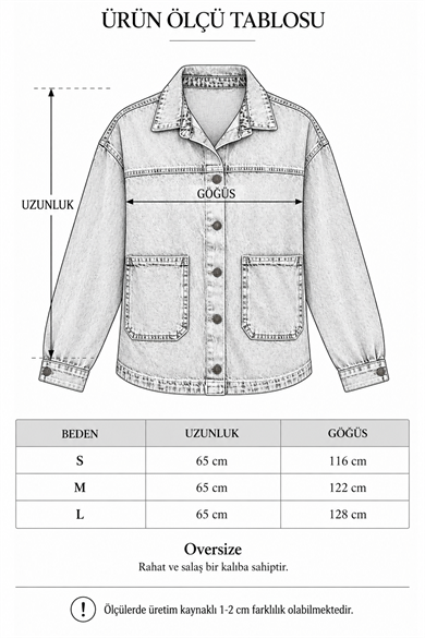 Kadın Açık Mavi Oversize Kot Ceket – Çift Torba Cepli Düğmeli Denim Ceket