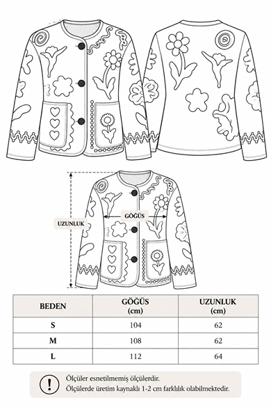 Kadın Floral Motif İşlemeli Bisiklet Yaka Cepli Tasarım Ceket - Bej